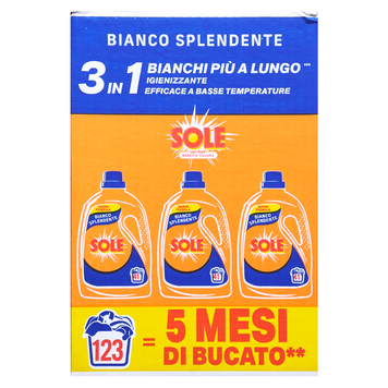 Рідкий засіб для прання білих речей SOLE DET.LIQ. LAV. 41 ML. 1845 ML BIANCO SPLENDENTE X3 TRIPACK (5535 ML) 8002910029159 фото
