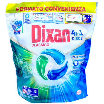 Капсули для прання універсальні 4 в 1 DIXAN ECODOSI LAVATR BUSTA 60 DISCS CLASSICO REGOLARE 990 GR 8015100580873 фото