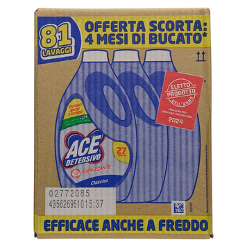 Рідкий засіб для прання ACE LAVATR LIQ 27 MIS ML. 1350 CLASSICO X3 TRIPACK (4050 ML) 8001480720855 фото