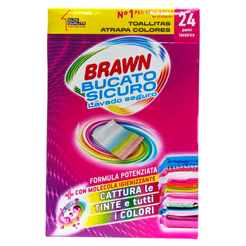 Салфетки для поглощения цветов при стирке BRAWN BUCATO SICURO ACCHIAPPACOLORI X 24 шт. 8009432039963 фото