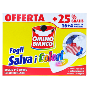 Серветки для поглинання кольорів при пранні OMINO B.SALVA I COLORI 16+4 FOGLI 20 шт. 8004060287748 фото