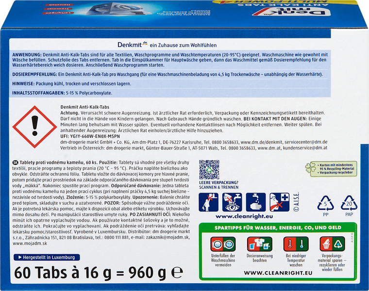 Таблетки від накипу для пральних машин Denkmit Anti-Kalk-Tabs 60 шт PR1044 фото