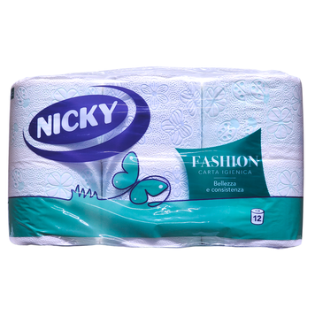 Туалетний папір NICKY IGIENICA 4 VELI FASHION DECORATA E PROFUMATA 12 PEZZI 8004260458696 фото