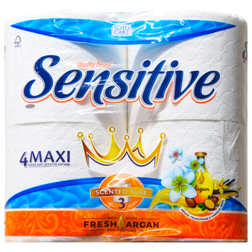 Туалетная бумага 3-слойная ароматизированная SENSITIVE CARTA IGIENICA ROTOLINI FRESH ARGAN 4 шт. 8002904107580 фото