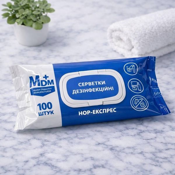 Салфетки влажные дезинфицирующие НОР-экспресс MDM 100 шт (спиртовые) 1648659371 фото