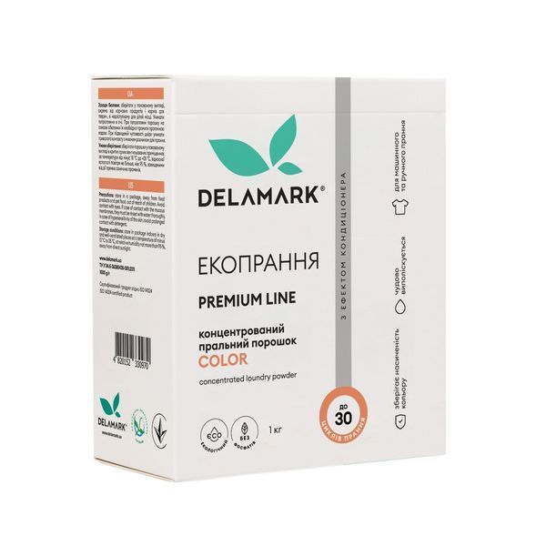 Концентрований безфосфатний пральний порошок Delamark Premium Line Color з ефектом кондиціонера 1 кг 2111223566 фото