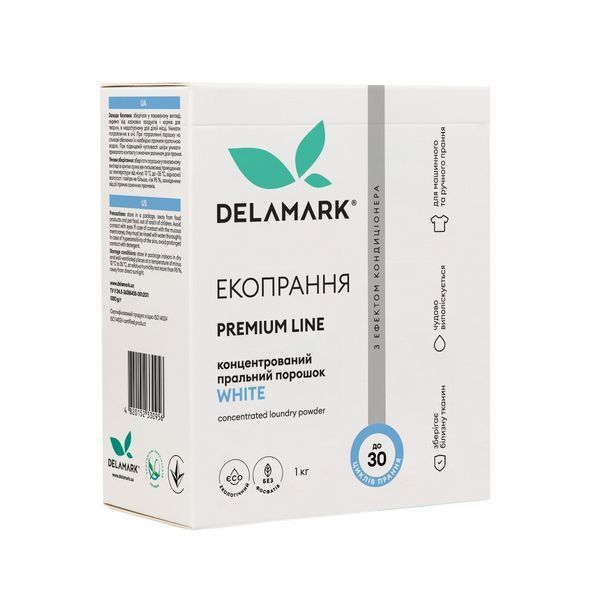 Концентрированный бесфосфатный стиральный порошок De La Mark Premium Line White с эффектом кондиционера 1 кг 2111223576 фото