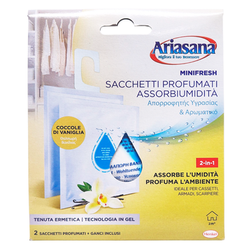 Освежитель в гардероб влагопоглашающий ARIASANA MINIFRESH SACHETTI PROFUMATI ASSORBIUMIDITA 2 PZ COCCOLE DI VANIGLIA 8004630918089 фото