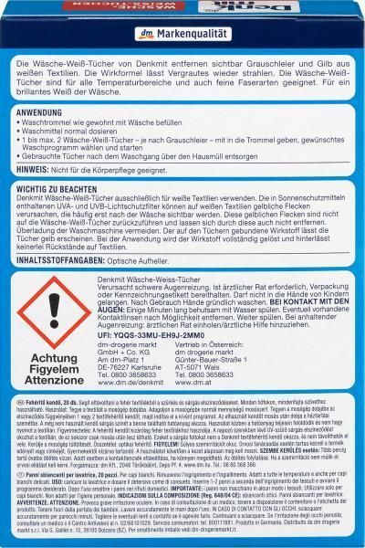 Серветки для прання та відновлення кольору білих речей Denkmit W&auml;sche-Weiss-T&uuml;cher 20 шт PR1049 фото