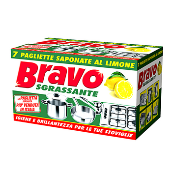 Губки кухонные для чистки просокенные мыющим средством BRAVO PAGLIETTA SAPONATA LIMONE 7 шт. 8003520016386 фото