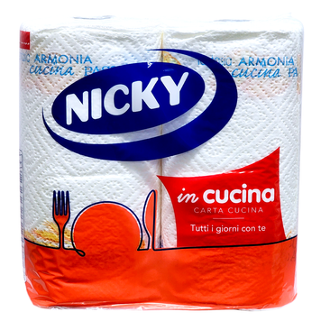 Рушники паперові у рулоні NICKY CARTA CUCINA ASCIUGATUTTO 2 ROTOLI 63 STRAPPI 8013670419357 фото
