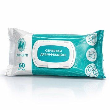 Салфетки влажные дезинфицирующие НОР-экспресс Manorm 60 шт (спиртовые) 1646072518 фото